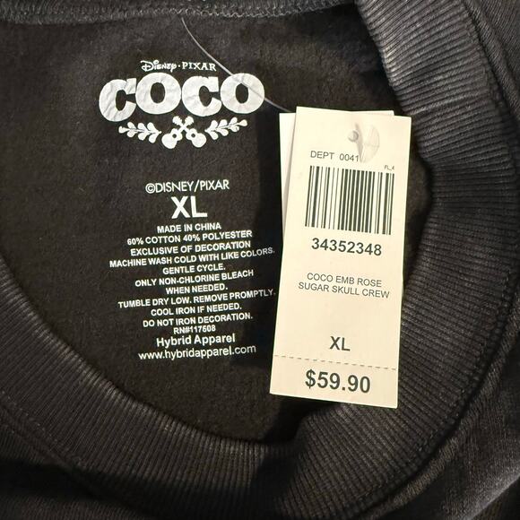 Disney Pixar Coco Embroidered Icons Sugar Skull Crewneck, Black, XL - Picture 3 of 3